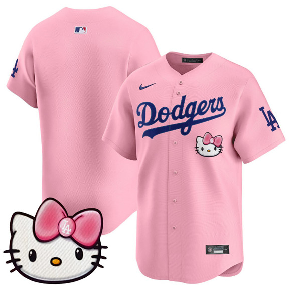 Men's Pink Los Angeles Dodgers Blank 2025 Hello Kitty Vapor Limited Stitched Baseball Jersey